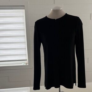 8 Sympli classic black long sleeve top, front zip, made in Canada